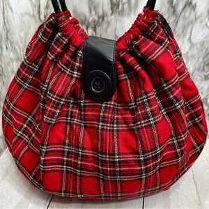 Piper & Blue Large Red Tartan Plaid Slouch Hobo Bag Holiday Christmas Classic